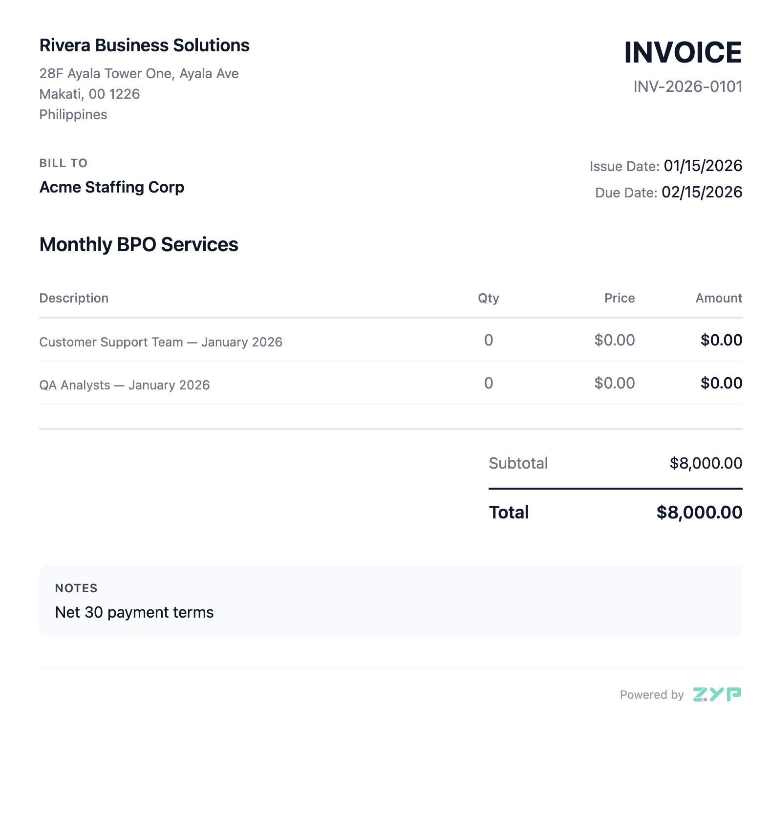Zyp Invoicing